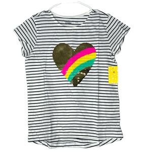 Rumi+Ryder Sequin Heart Striped Short Sleeve Too Large